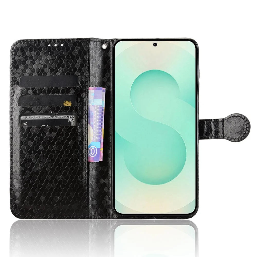 For Samsung Galaxy S25 Edge Wallet Case Dot Pattern Imprint PU Leather Phone Cover - Black - 2