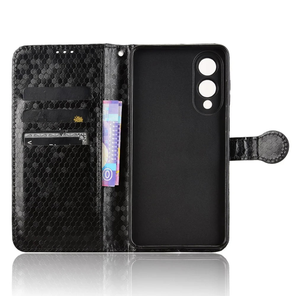 For Samsung Galaxy S25 Edge Wallet Case Dot Pattern Imprint PU Leather Phone Cover - Black - 4