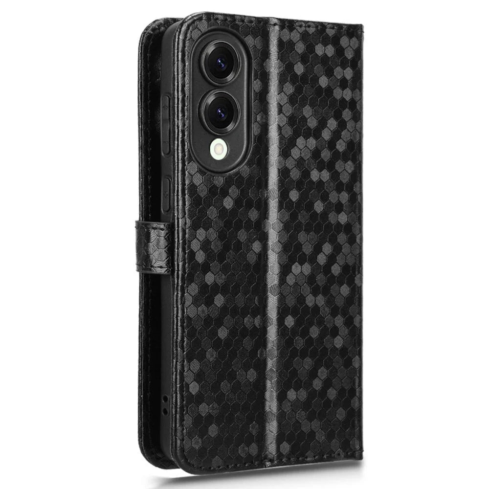 For Samsung Galaxy S25 Edge Wallet Case Dot Pattern Imprint PU Leather Phone Cover - Black - 7