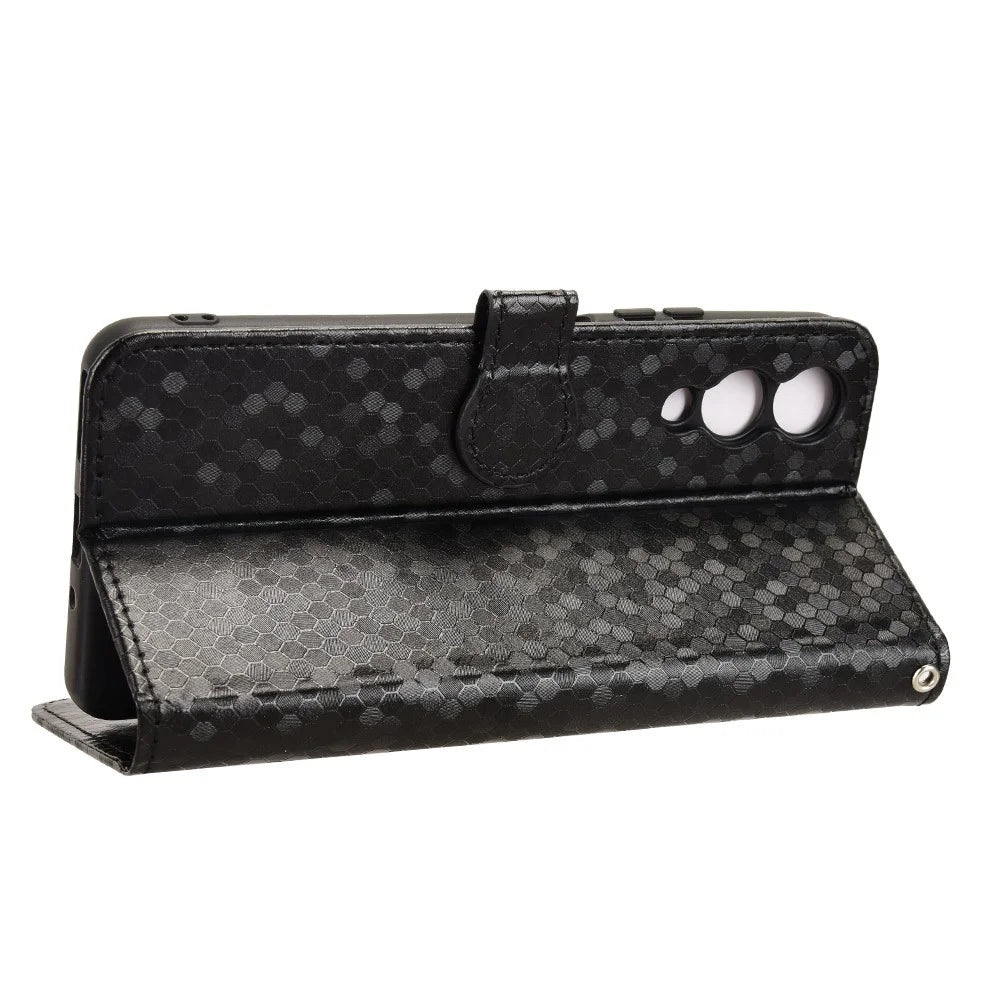 For Cubot A10 Wallet Case Dot Pattern Imprint PU Leather Phone Cover - Black - 3