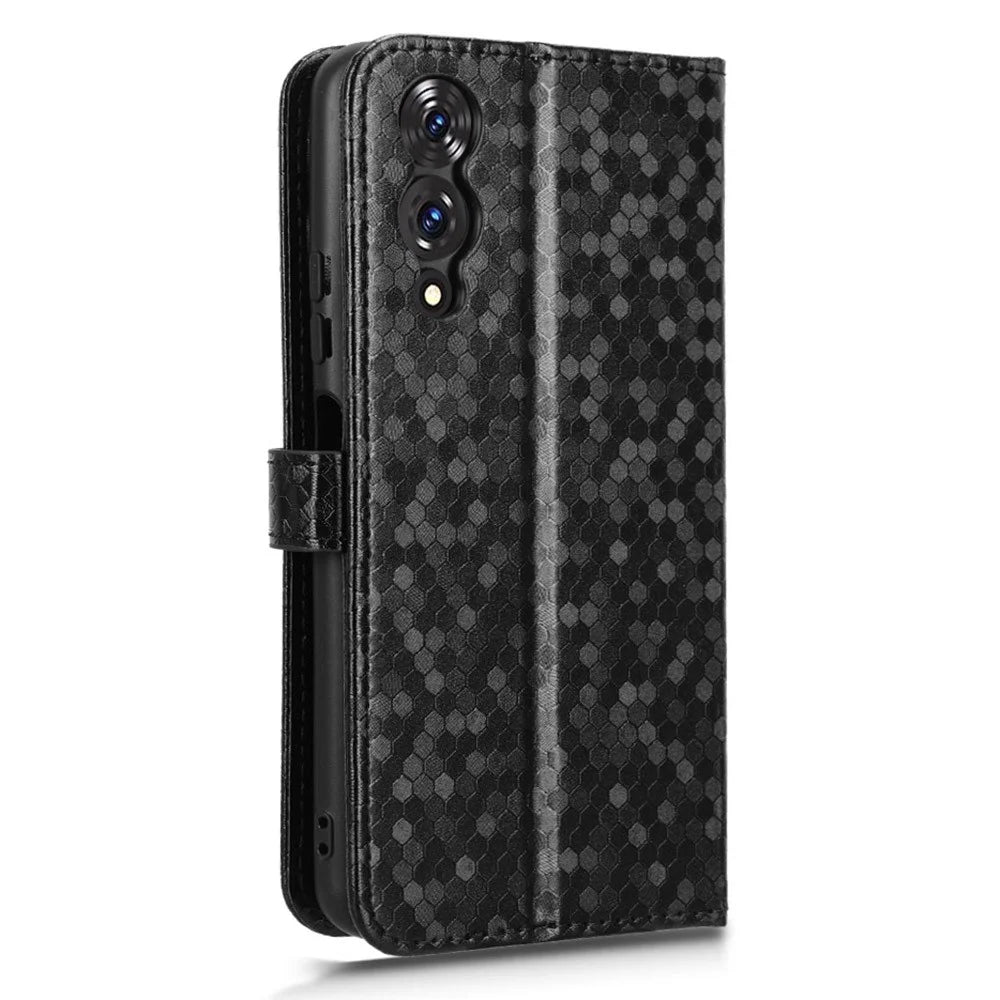For Cubot A10 Wallet Case Dot Pattern Imprint PU Leather Phone Cover - Black - 7