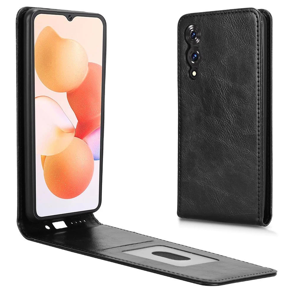 For Cubot A10 Case with Card Slot Magnetic Vertical Flip Leather Phone Cover - Black - 1
