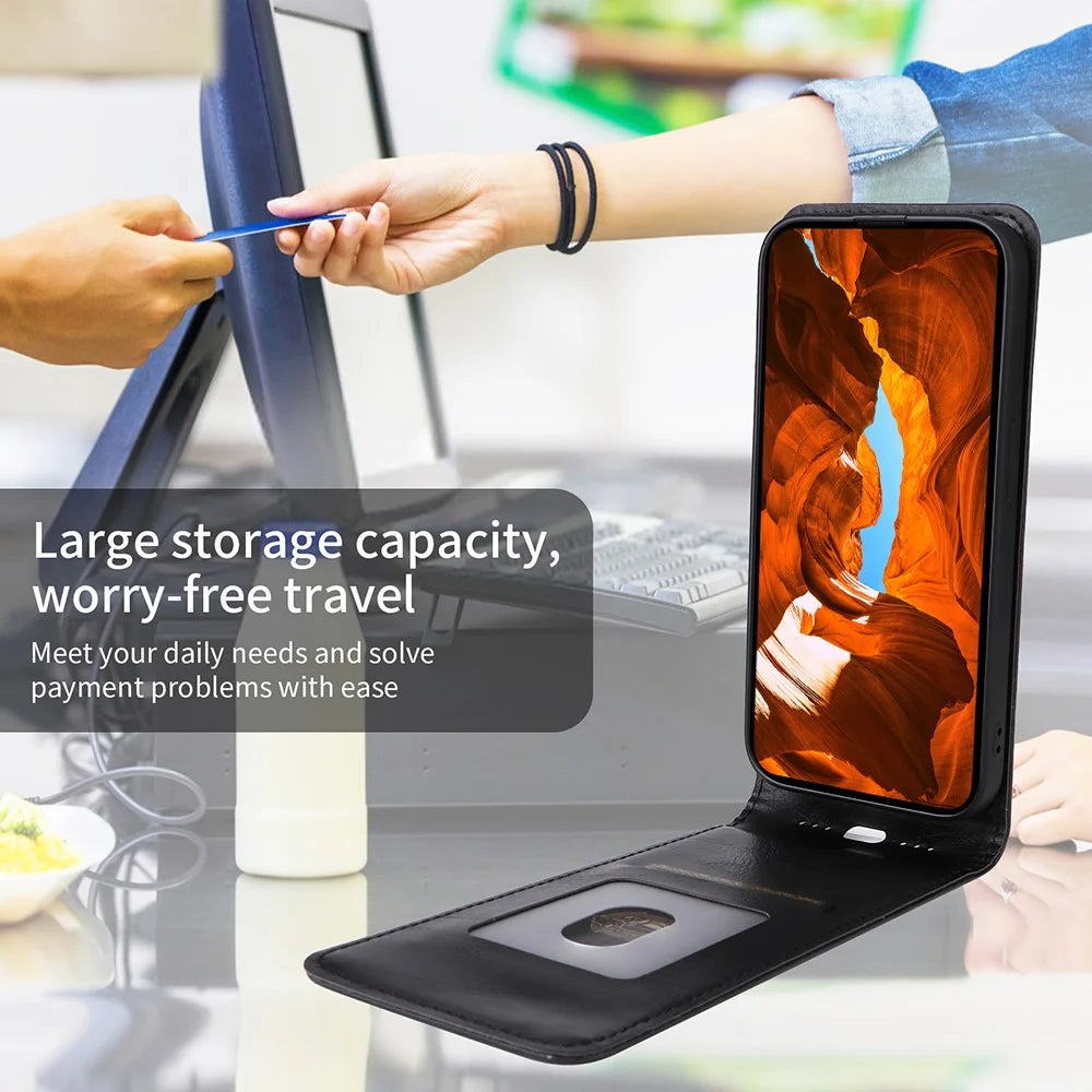 For Cubot A10 Case with Card Slot Magnetic Vertical Flip Leather Phone Cover - Black - 4