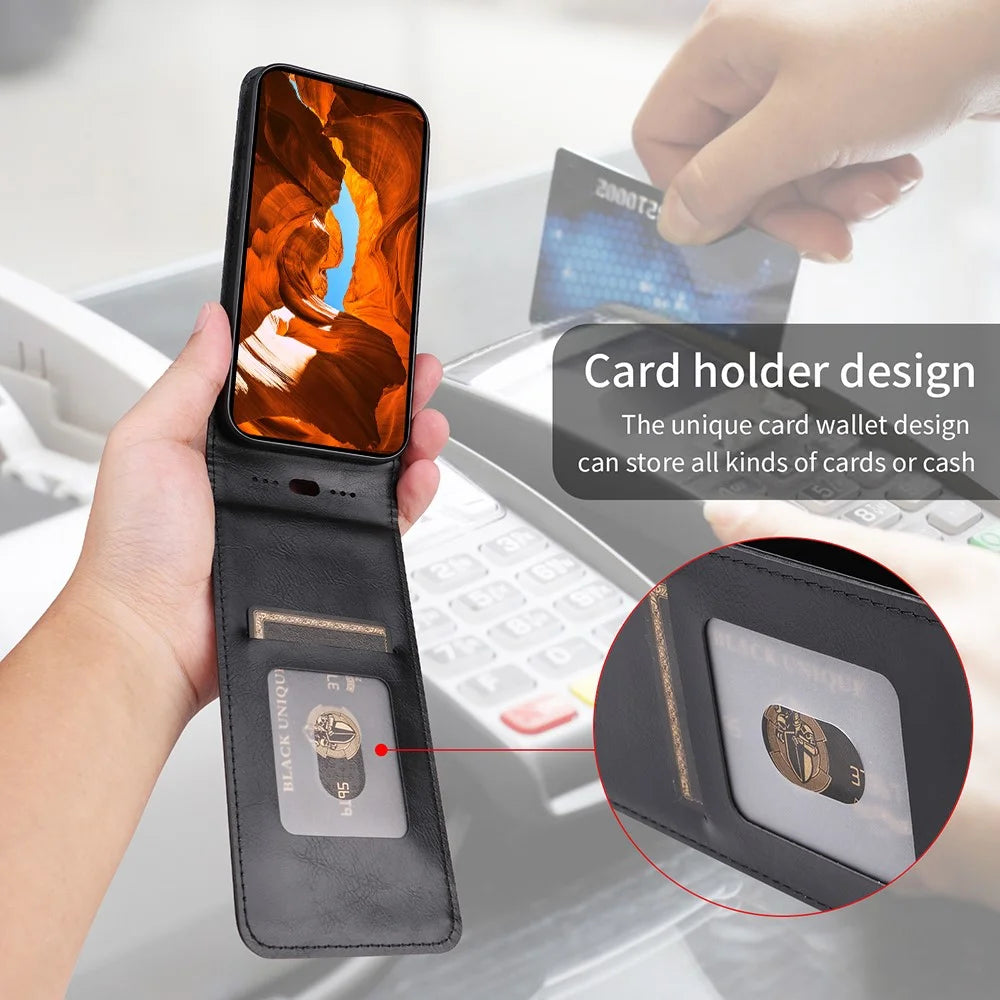 For Cubot A10 Case with Card Slot Magnetic Vertical Flip Leather Phone Cover - Black - 5