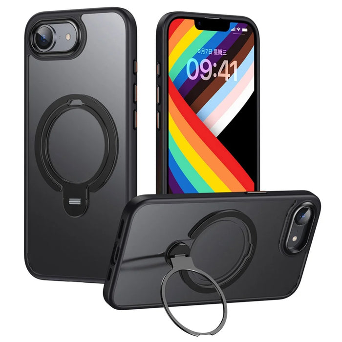 For iPhone 17e / 16e Phone Case Compatible with MagSafe Kickstand Matte Back Cover - Black - 1