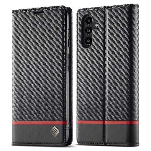 LC.IMEEKE For Samsung Galaxy S25+ Case Carbon Fiber Texture Phone Cover Stand Card Holder - Horizontal Stripe - 1