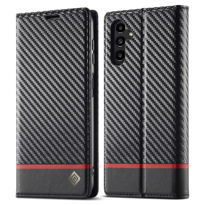 LC.IMEEKE For Samsung Galaxy S25+ Case Carbon Fiber Texture Phone Cover Stand Card Holder - Horizontal Stripe - 1