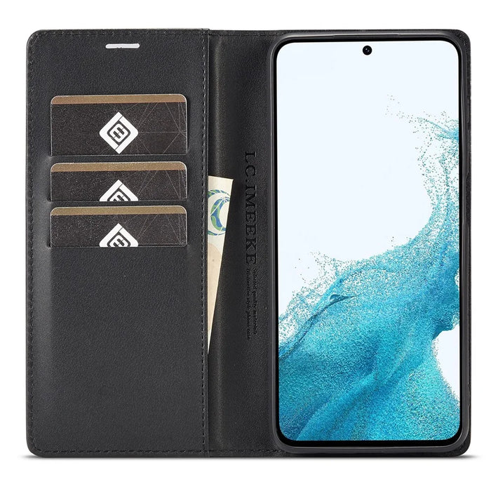 LC.IMEEKE For Samsung Galaxy S25+ Case Carbon Fiber Texture Phone Cover Stand Card Holder - Horizontal Stripe - 2