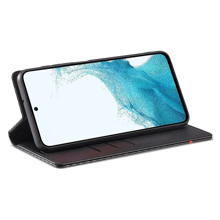 LC.IMEEKE For Samsung Galaxy S25+ Case Carbon Fiber Texture Phone Cover Stand Card Holder - Horizontal Stripe - 3