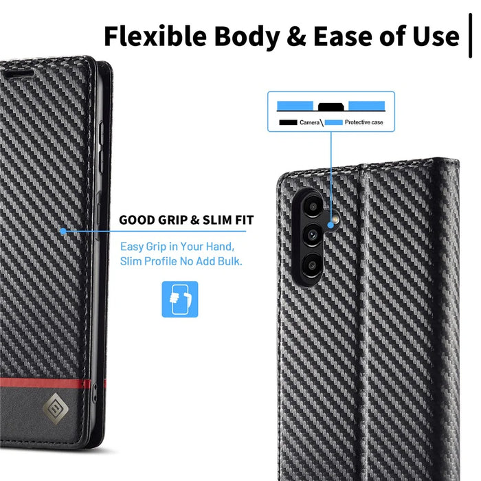 LC.IMEEKE For Samsung Galaxy S25+ Case Carbon Fiber Texture Phone Cover Stand Card Holder - Horizontal Stripe - 4