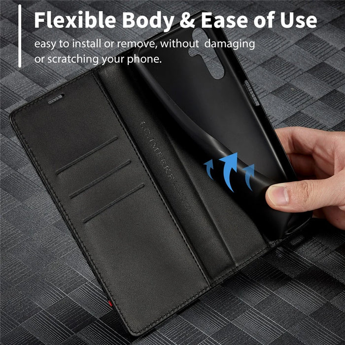 LC.IMEEKE For Samsung Galaxy S25+ Case Carbon Fiber Texture Phone Cover Stand Card Holder - Horizontal Stripe - 7