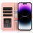 PU Leather Phone Case for iPhone 14 Pro Max, Imprinted Flower Pattern Stand Wallet Case with Strap - Pink - 2