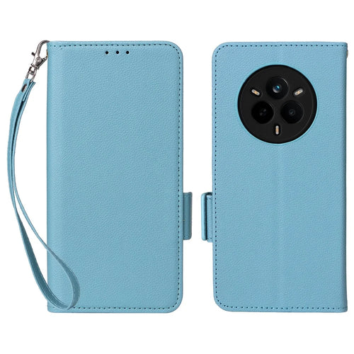 For Realme 14 Pro 5G Case with Wrist Strap Litchi Texture PU Leather Wallet Phone Cover - Baby Blue - 1