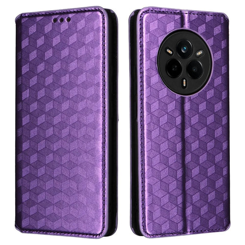 For Realme 14 Pro 5G Case Wallet Rhombus Imprinted Leather Phone Cover - Purple - 1