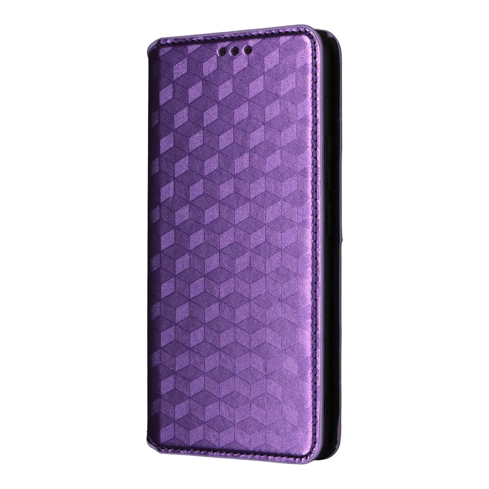 For Realme 14 Pro 5G Case Wallet Rhombus Imprinted Leather Phone Cover - Purple - 5