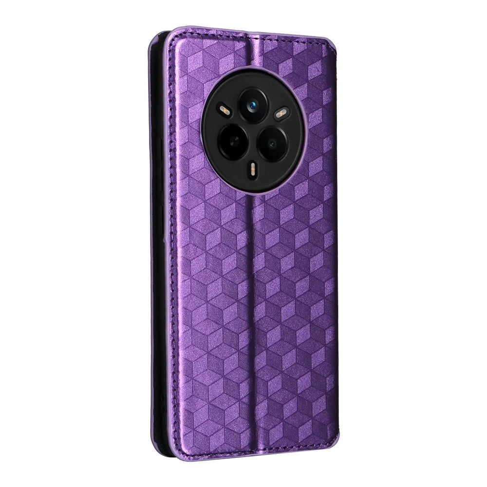 For Realme 14 Pro 5G Case Wallet Rhombus Imprinted Leather Phone Cover - Purple - 6
