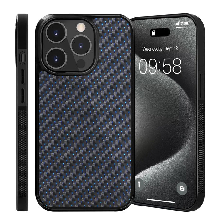 For iPhone 15 Pro Max Case Twill Texture Aramid Fiber + TPU Shockproof Phone Cover - Blue - 3