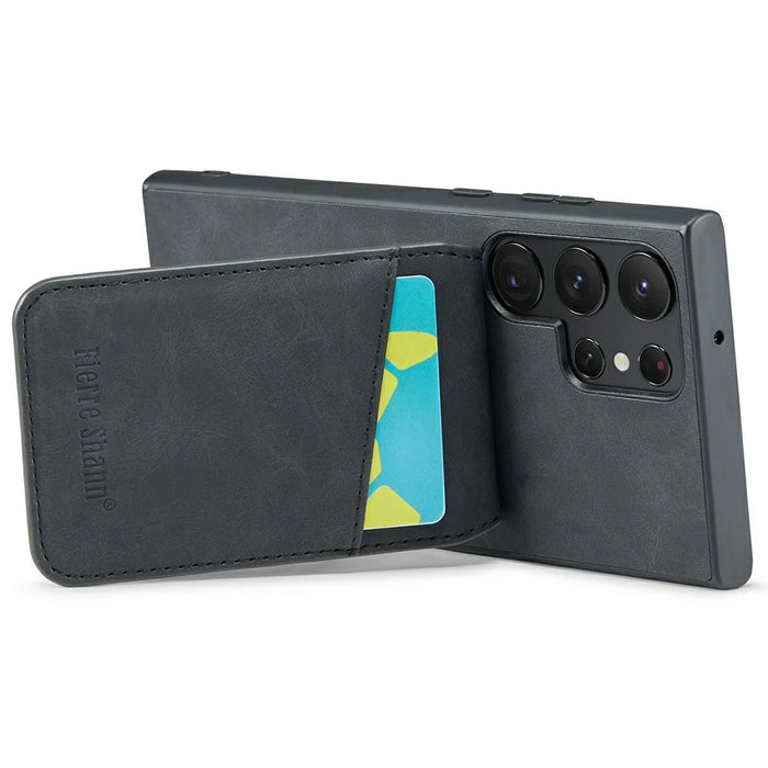 FIERRE SHANN For Samsung Galaxy S25 Ultra Case Card Holder Kickstand Leather RFID Blocking Back Cover - Black - 2
