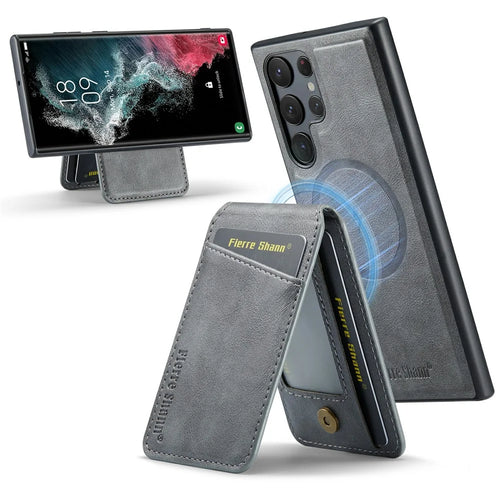 FIERRE SHANN 025 Style For Samsung Galaxy S25 Ultra Case Leather + TPU Detachable Card Slots Phone Cover - Grey - 1