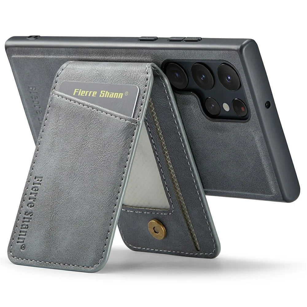 FIERRE SHANN 025 Style For Samsung Galaxy S25 Ultra Case Leather + TPU Detachable Card Slots Phone Cover - Grey - 2