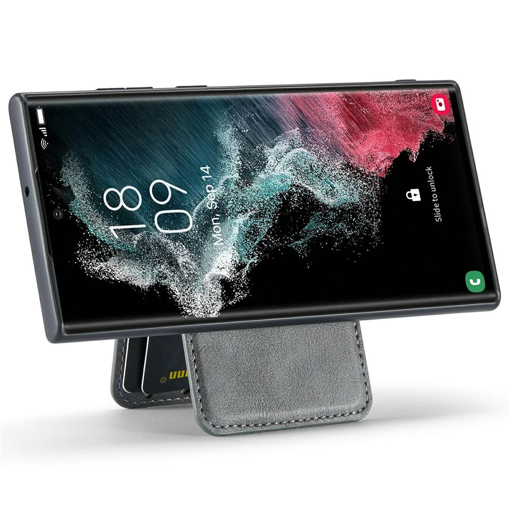 FIERRE SHANN 025 Style For Samsung Galaxy S25 Ultra Case Leather + TPU Detachable Card Slots Phone Cover - Grey - 3