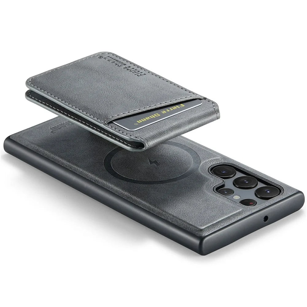 FIERRE SHANN 025 Style For Samsung Galaxy S25 Ultra Case Leather + TPU Detachable Card Slots Phone Cover - Grey - 4