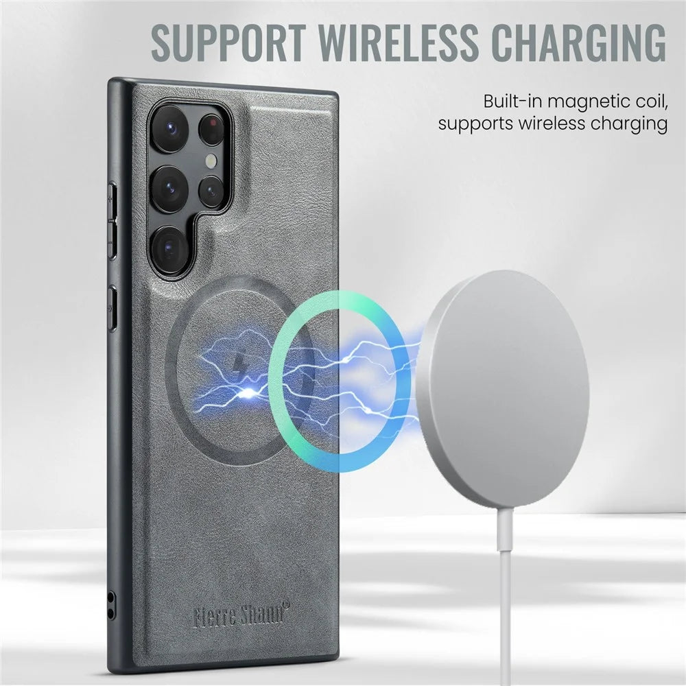 FIERRE SHANN 025 Style For Samsung Galaxy S25 Ultra Case Leather + TPU Detachable Card Slots Phone Cover - Grey - 6