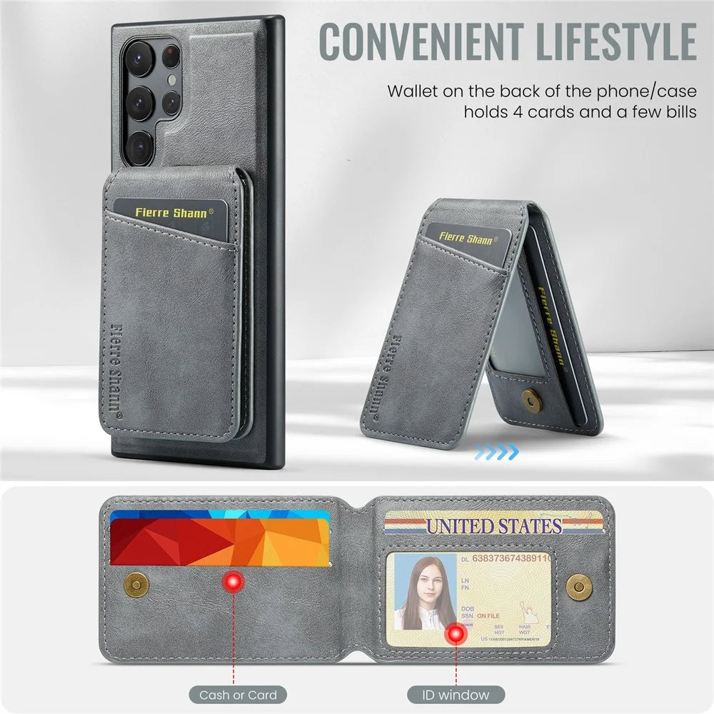 FIERRE SHANN 025 Style For Samsung Galaxy S25 Ultra Case Leather + TPU Detachable Card Slots Phone Cover - Grey - 7