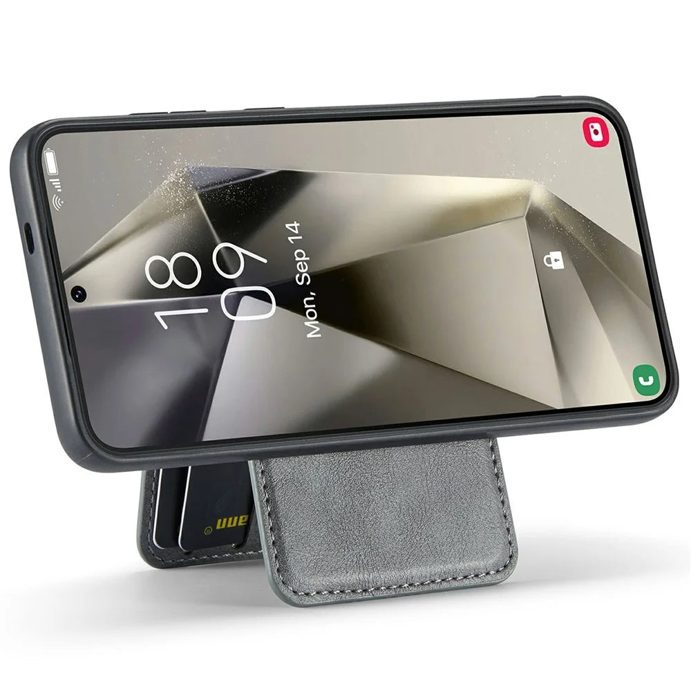 FIERRE SHANN 025 Style For Samsung Galaxy S25+ Case Leather + TPU Detachable Card Slots Phone Cover - Grey - 3