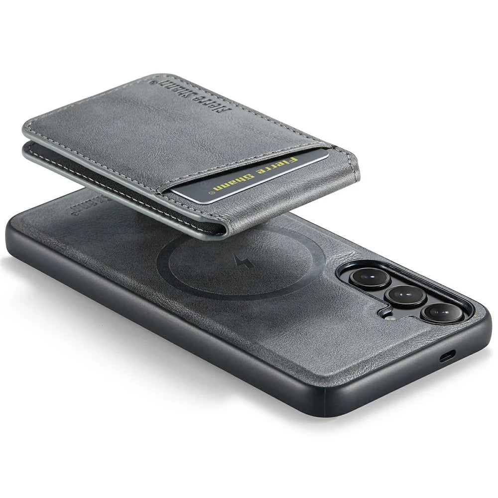 FIERRE SHANN 025 Style For Samsung Galaxy S25+ Case Leather + TPU Detachable Card Slots Phone Cover - Grey - 4