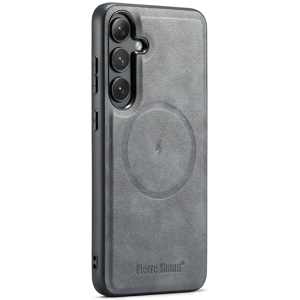 FIERRE SHANN 025 Style For Samsung Galaxy S25+ Case Leather + TPU Detachable Card Slots Phone Cover - Grey - 5
