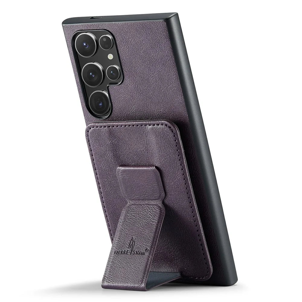 FIERRE SHANN 024 Style For Samsung Galaxy S25 Ultra Case Card Holder Kickstand Waxy Texture Leather + TPU Phone Cover - Purple - 2