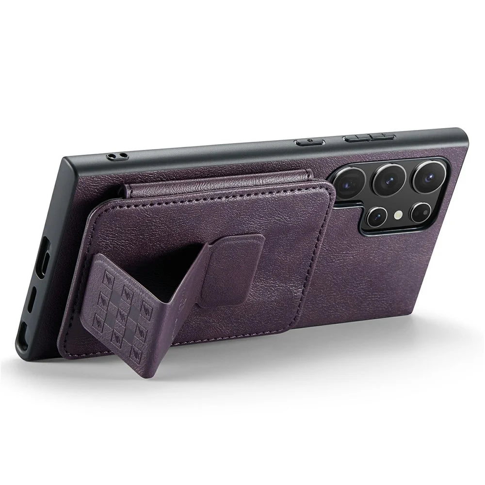 FIERRE SHANN 024 Style For Samsung Galaxy S25 Ultra Case Card Holder Kickstand Waxy Texture Leather + TPU Phone Cover - Purple - 3