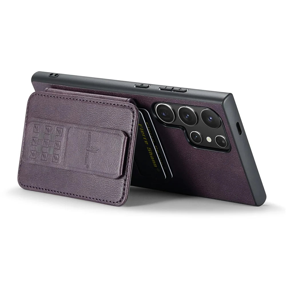 FIERRE SHANN 024 Style For Samsung Galaxy S25 Ultra Case Card Holder Kickstand Waxy Texture Leather + TPU Phone Cover - Purple - 4