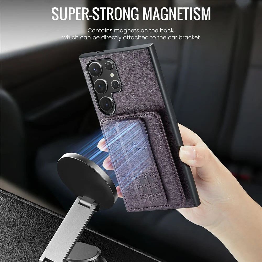 FIERRE SHANN 024 Style For Samsung Galaxy S25 Ultra Case Card Holder Kickstand Waxy Texture Leather + TPU Phone Cover - Purple - 6