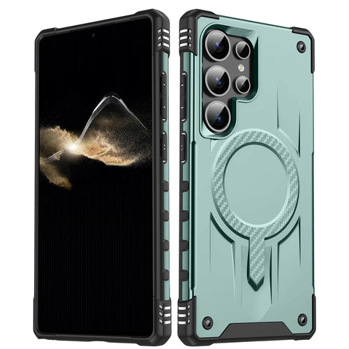 For Samsung Galaxy S23 Ultra Magnetic Case Four Corner Airbags PC + TPU Phone Cover - Midnight Green - 1