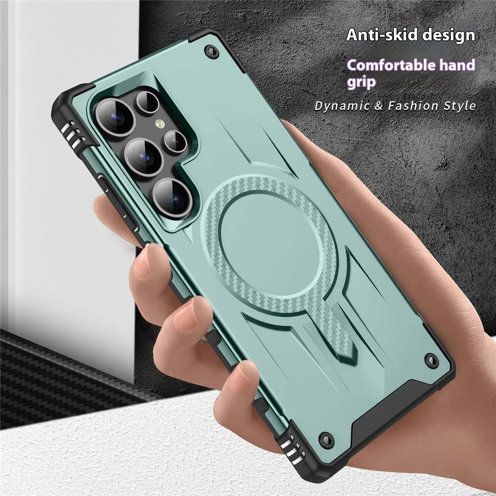 For Samsung Galaxy S23 Ultra Magnetic Case Four Corner Airbags PC + TPU Phone Cover - Midnight Green - 3