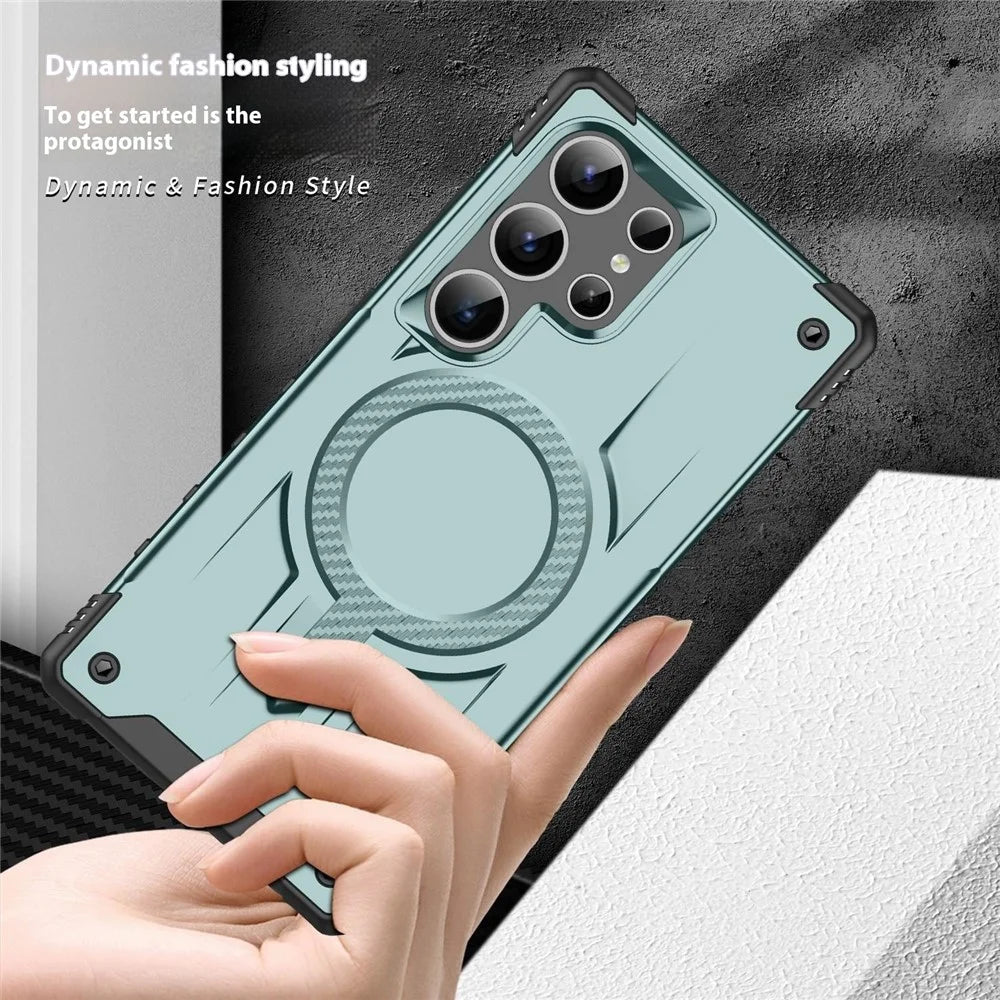 For Samsung Galaxy S23 Ultra Magnetic Case Four Corner Airbags PC + TPU Phone Cover - Midnight Green - 4