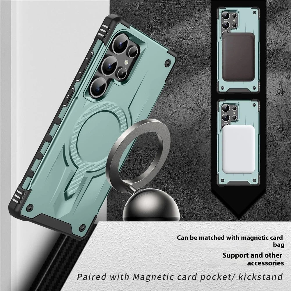 For Samsung Galaxy S23 Ultra Magnetic Case Four Corner Airbags PC + TPU Phone Cover - Midnight Green - 7