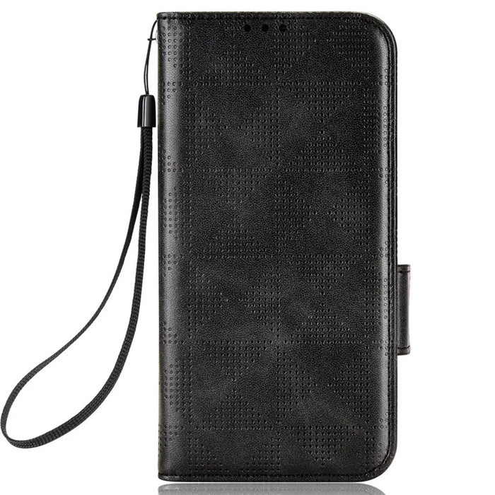 For Realme C22 4G Imprinted Triangle Pattern Leather Magnetic Flip Cover Stand Feature Hand Strap Wallet Purse Phone Case - Black - 5
