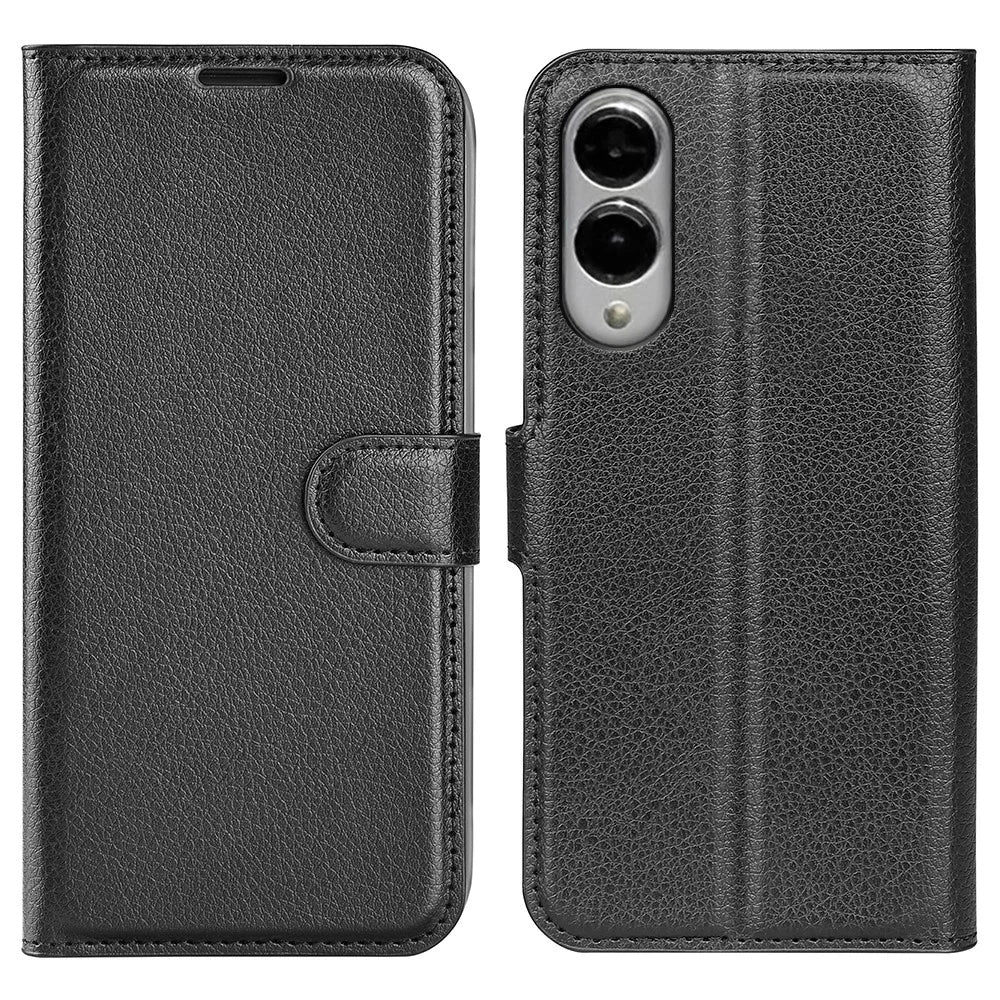 For Samsung Galaxy S25 Edge Case Litchi Texture Shockproof Leather Wallet Phone Cover - Black - 1