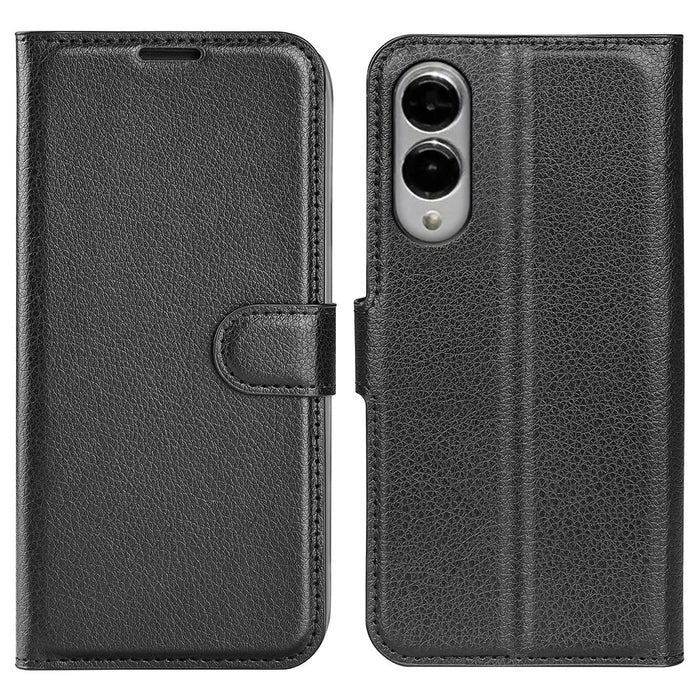 For Samsung Galaxy S25 Edge Case Litchi Texture Shockproof Leather Wallet Phone Cover - Black - 1