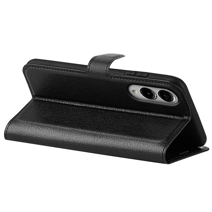 For Samsung Galaxy S25 Edge Case Litchi Texture Shockproof Leather Wallet Phone Cover - Black - 4