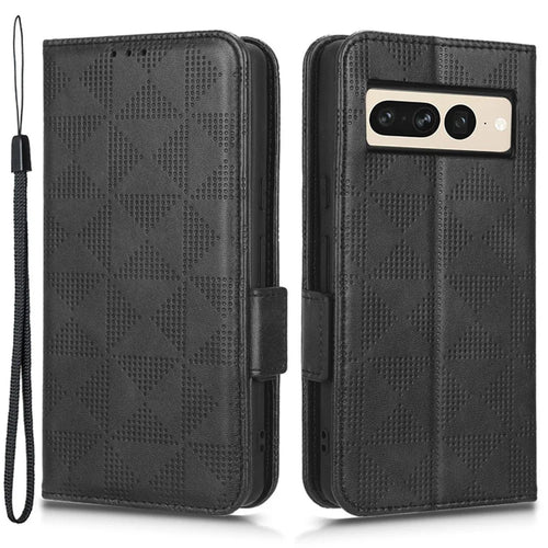 Flip Cell Phone Cover For Google Pixel 7 Pro 5G, Imprinted Triangle Pattern Leather Magnetic Phone Case with Stand Wallet - Black - 1