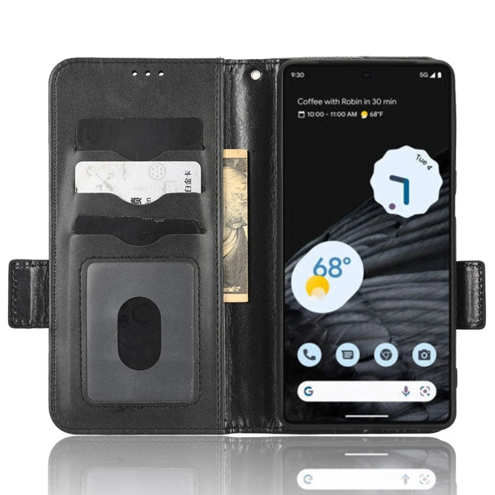 Flip Cell Phone Cover For Google Pixel 7 Pro 5G, Imprinted Triangle Pattern Leather Magnetic Phone Case with Stand Wallet - Black - 2