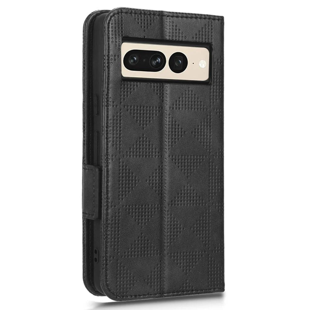 Flip Cell Phone Cover For Google Pixel 7 Pro 5G, Imprinted Triangle Pattern Leather Magnetic Phone Case with Stand Wallet - Black - 6