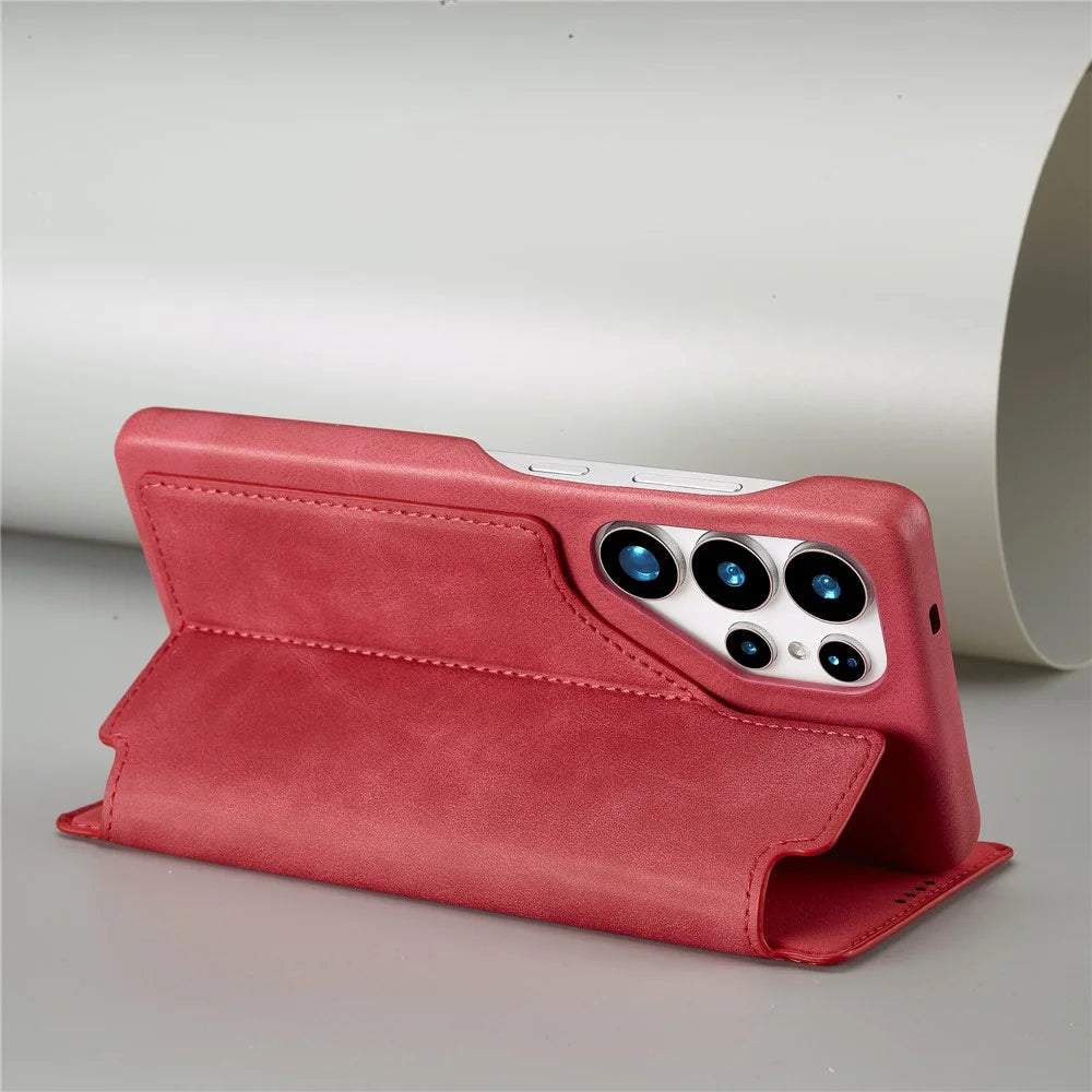 LC.IMEEKE For Samsung Galaxy S25 Ultra Case Card Holder Stand Leather Phone Cover - Red - 4
