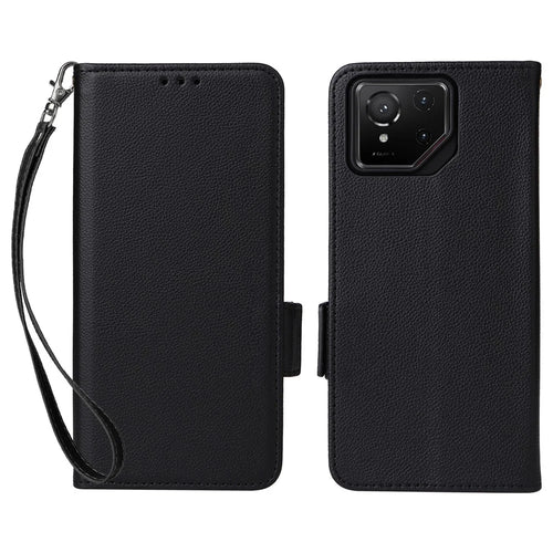 For Asus ROG Phone 9 5G / Phone 9 Pro 5G Case with Wrist Strap Litchi Texture PU Leather Wallet Phone Cover - Black - 1