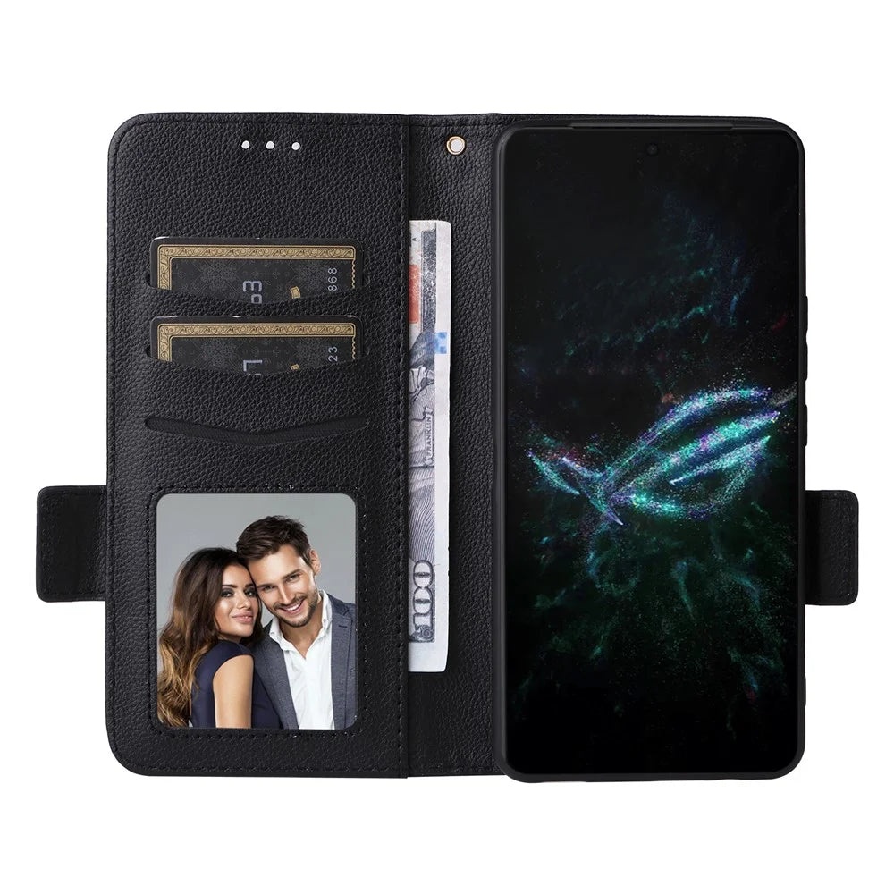 For Asus ROG Phone 9 5G / Phone 9 Pro 5G Case with Wrist Strap Litchi Texture PU Leather Wallet Phone Cover - Black - 2