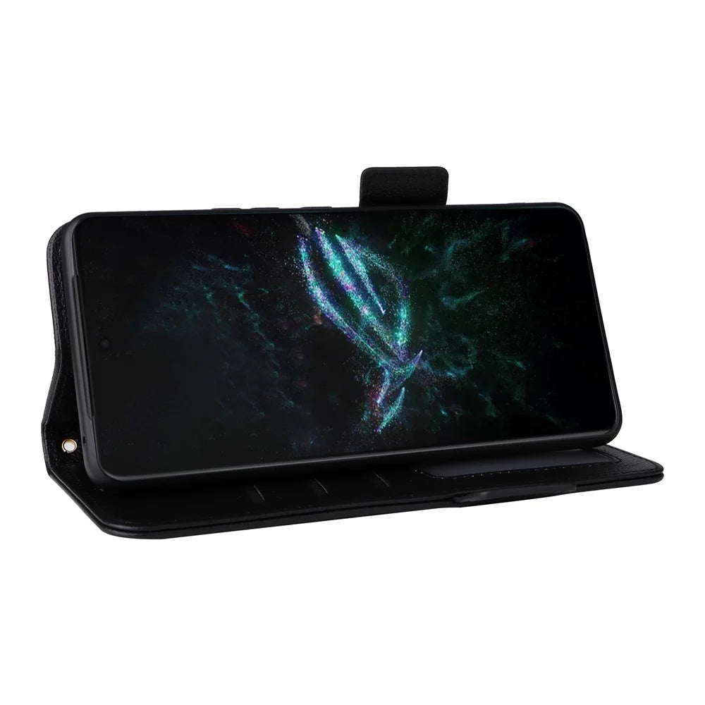 For Asus ROG Phone 9 5G / Phone 9 Pro 5G Case with Wrist Strap Litchi Texture PU Leather Wallet Phone Cover - Black - 3